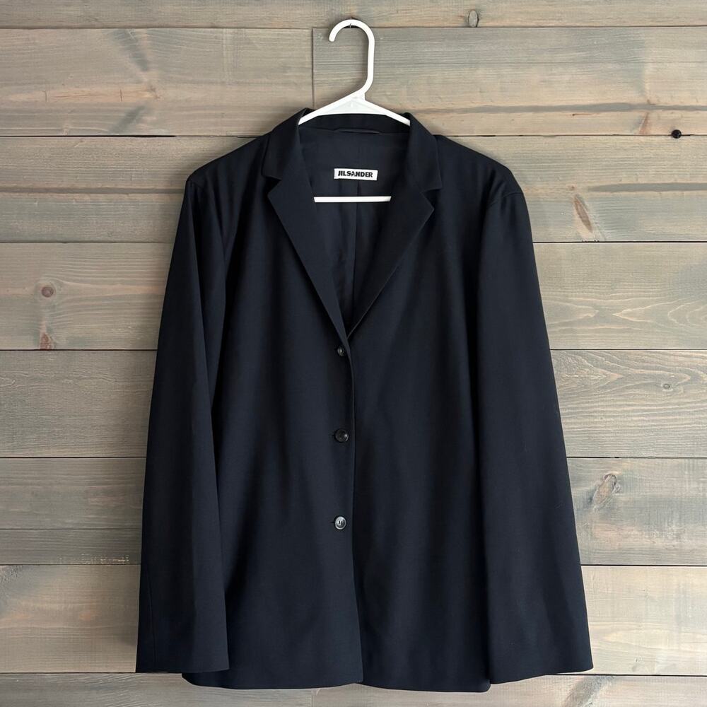 JIL SANDER | Women's Wool Blend Navy Single Breasted Sz 44 EU US 10-12